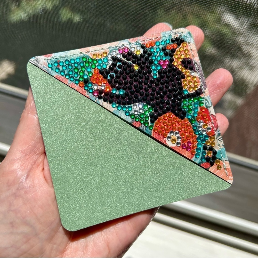 BLACK CAT 01 Diamond Art Corner Bookmark, Colorful, Bling, Green, Handcrafted